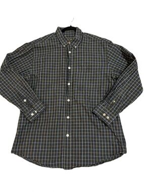 Orvis LS Country Twill Charcoal Blue Taupe Plaid Button-Down Shirt Sz L 42 44